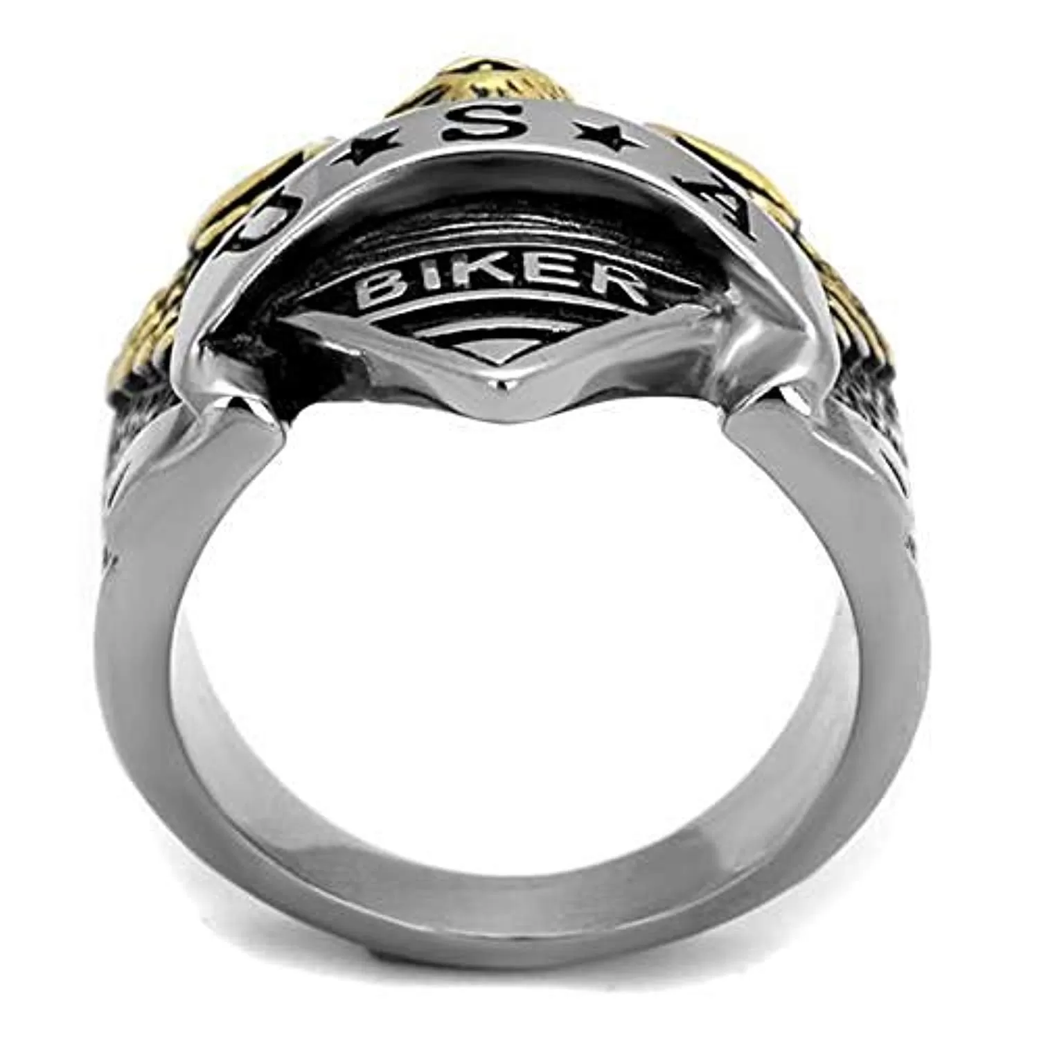 WildKlass Stainless Steel Ring Two-Tone IP Gold Men Epoxy Jet