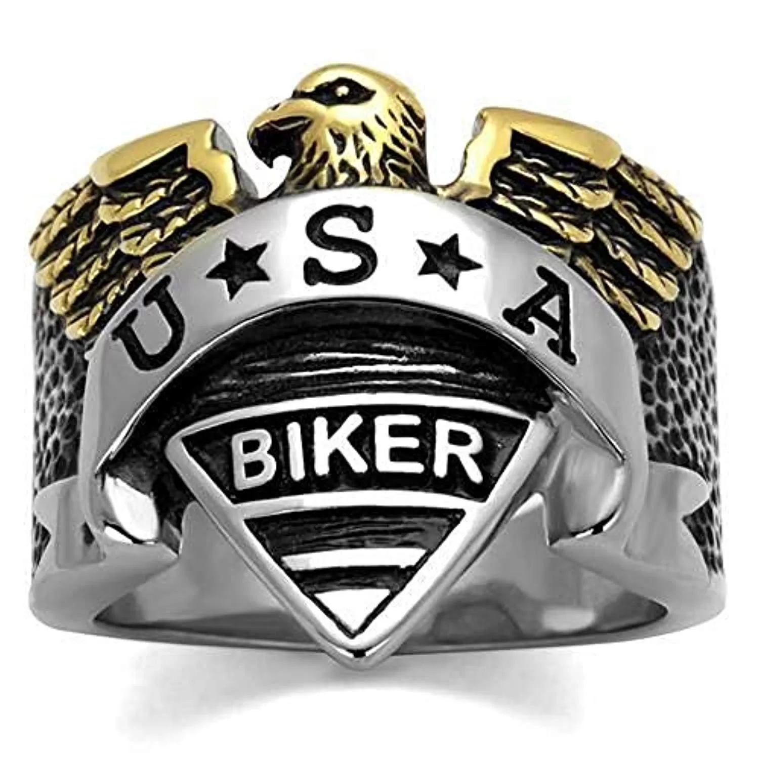 WildKlass Stainless Steel Ring Two-Tone IP Gold Men Epoxy Jet