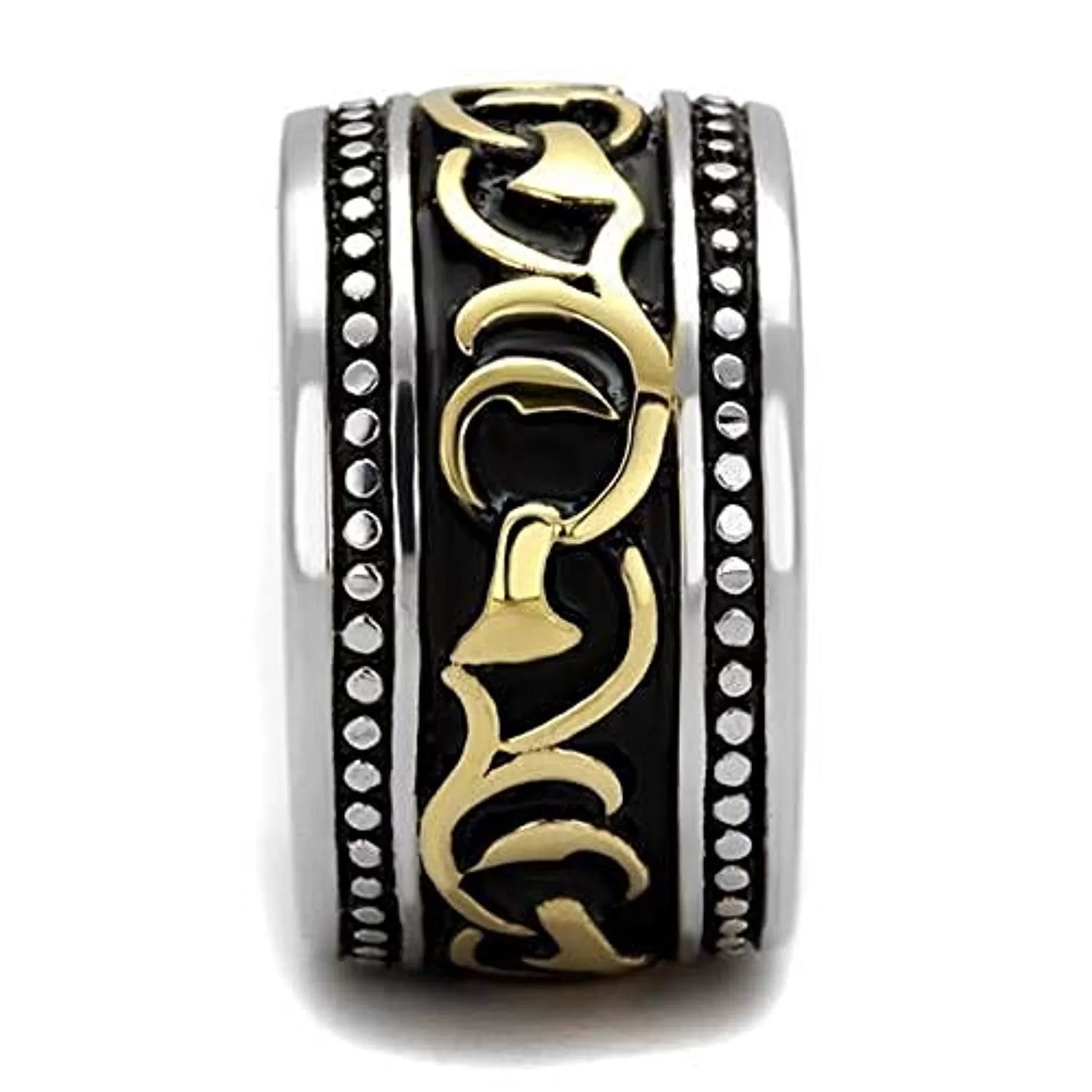 WildKlass Stainless Steel Ring Two-Tone IP Gold Men Epoxy Jet