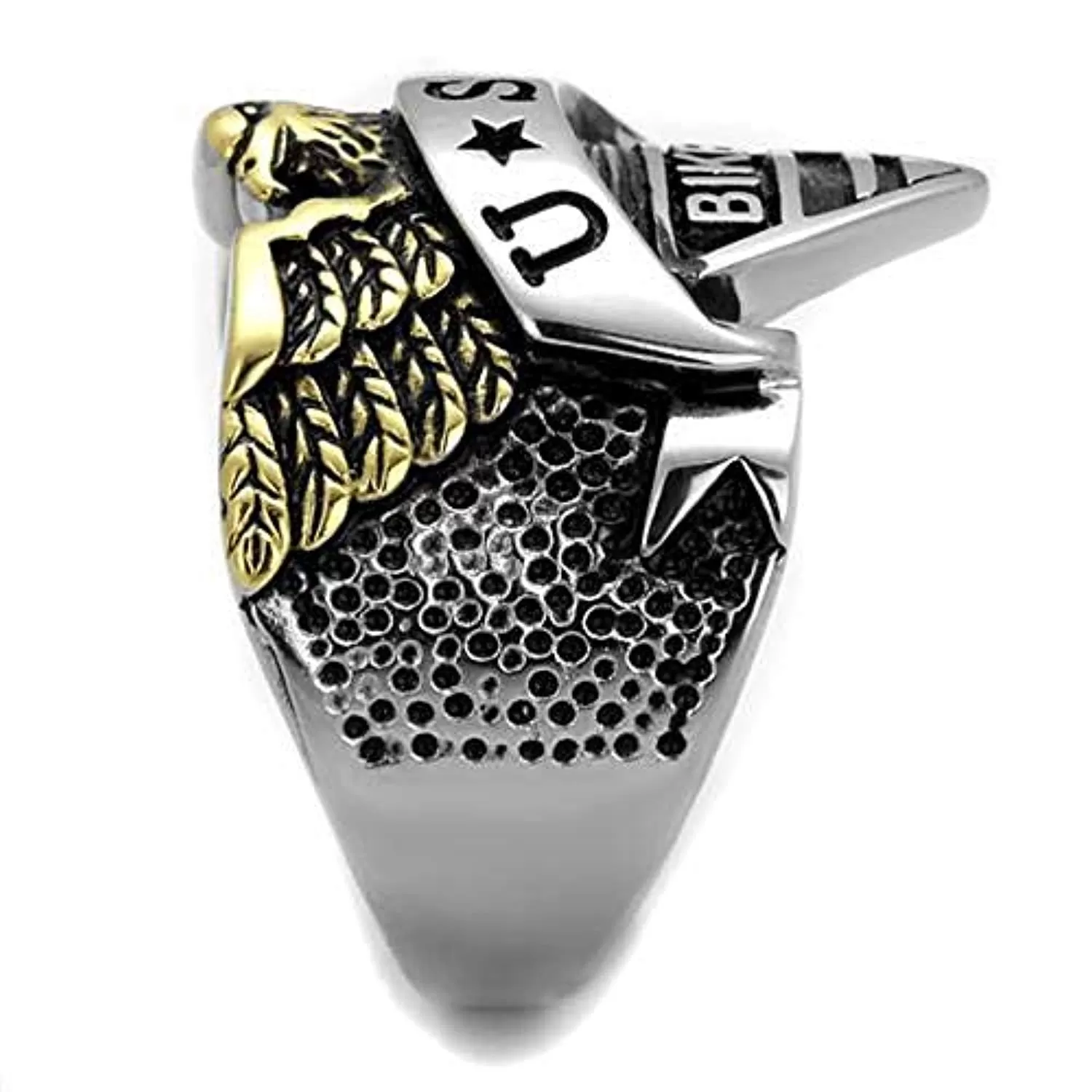 WildKlass Stainless Steel Ring Two-Tone IP Gold Men Epoxy Jet