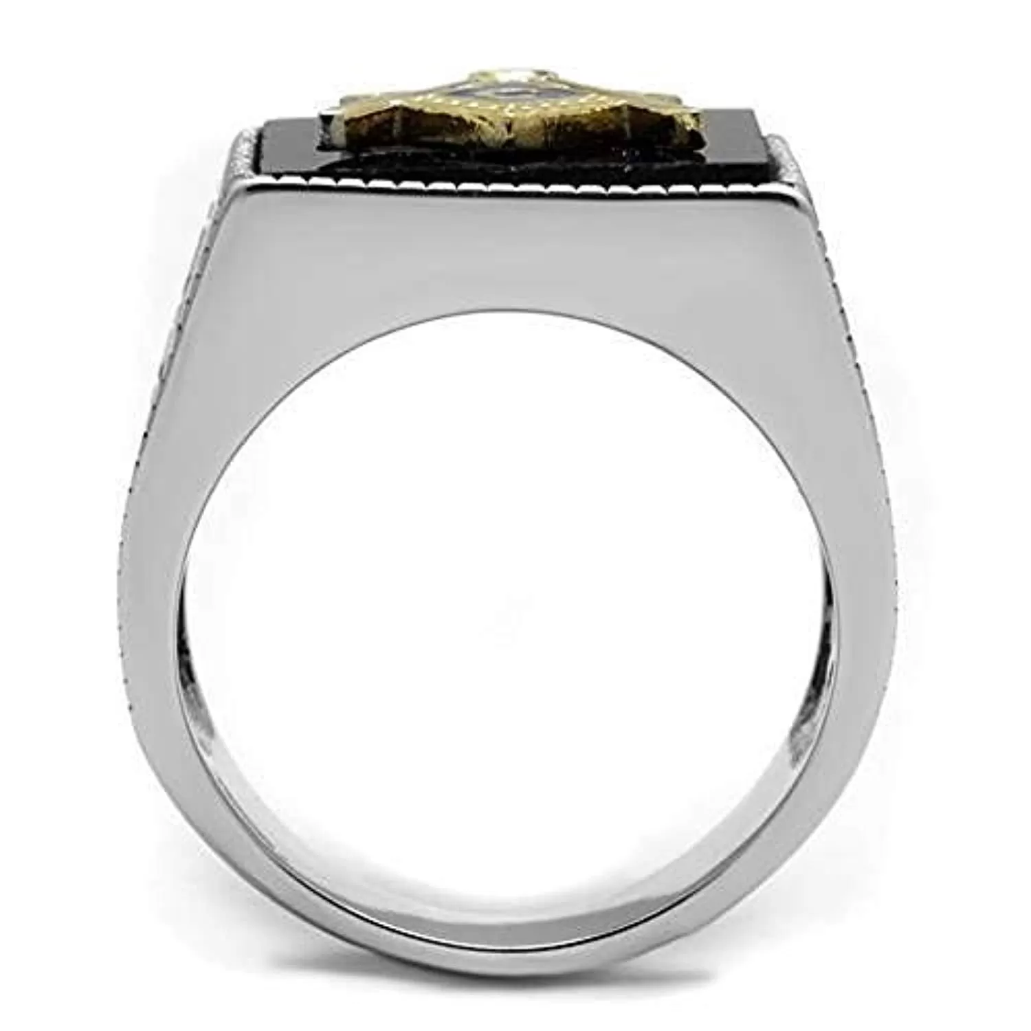 WildKlass Stainless Steel Ring Two-Tone IP Gold Men Semi-Precious Jet