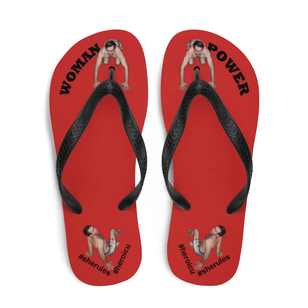 Woman Power Fabric Top Flip Flop Sandal Has Men Bow To Your Toes Red Color with Black Letters (NEW 2023-04)