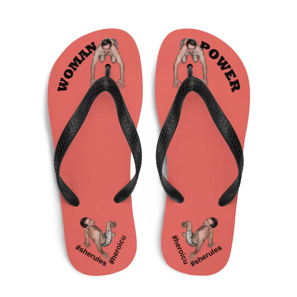 Woman Power Fabric Top Flip Flop Sandal Has Men Bow To Your Toes Salmon Color with Black Letters (NEW 2023-04)