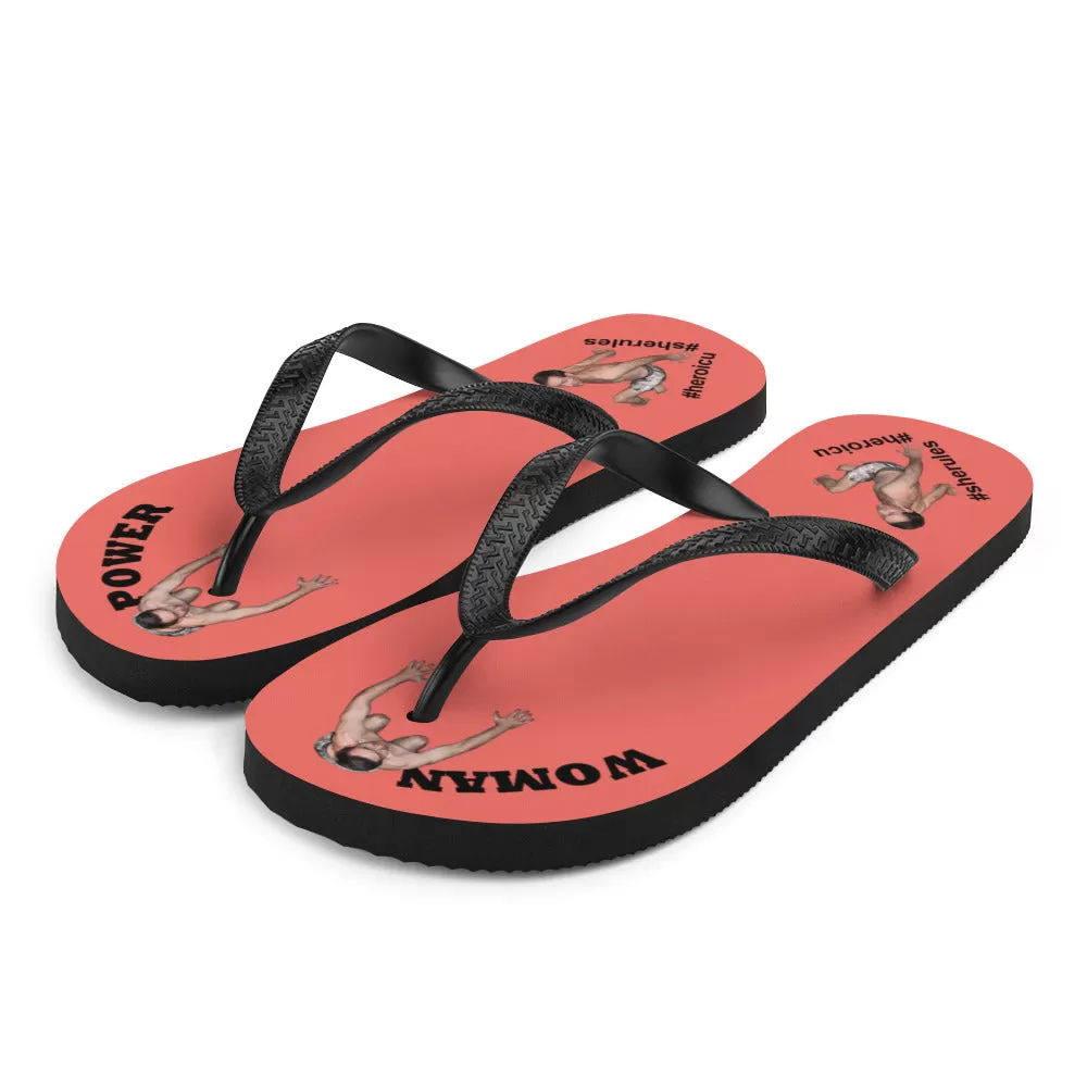 Woman Power Fabric Top Flip Flop Sandal Has Men Bow To Your Toes Salmon Color with Black Letters (NEW 2023-04)